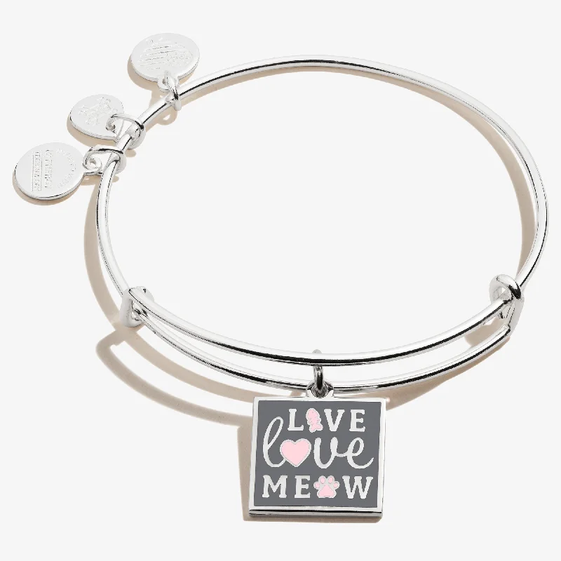 Bangles with polished onyx for bold sleekness -'Live, Love, Meow' Charm Bangle