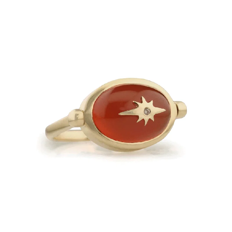 Women’s rings with radiant citrine for shine -10K Gold Spinning Carnelian "Star" Ring