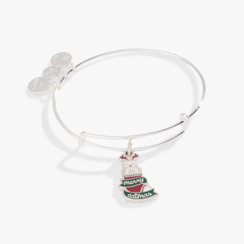 Silver bangles with polished mirror finish shine -'Merry Catmas' Charm Bangle Bracelet