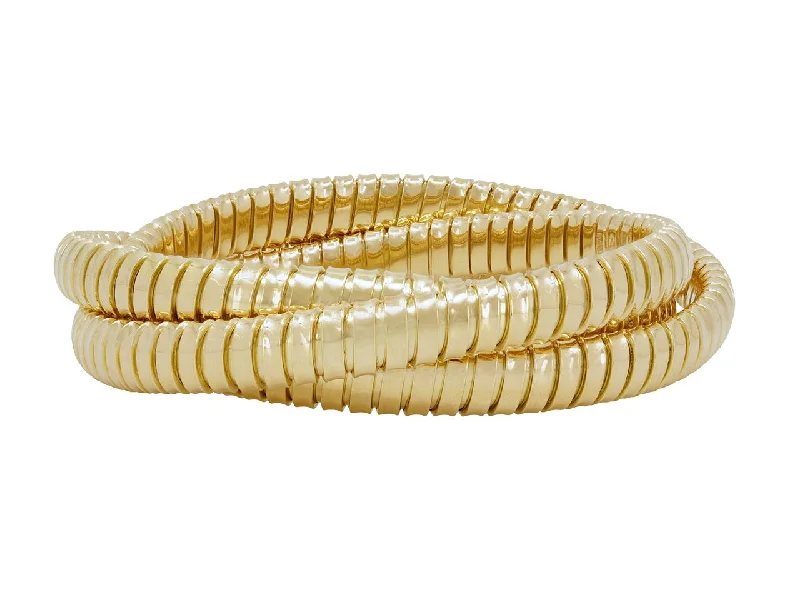 Bangles with sleek black agate for edge -Rolling Bracelets in 18K Yellow Gold, 6mm, by Beladora