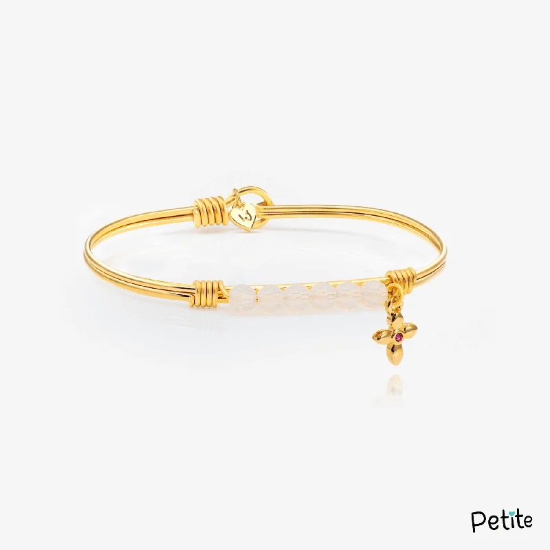 Bangles with engraved floral patterns for elegance -Pretty Little Opal Beaded Bangle Bracelet W/ Cross Charm