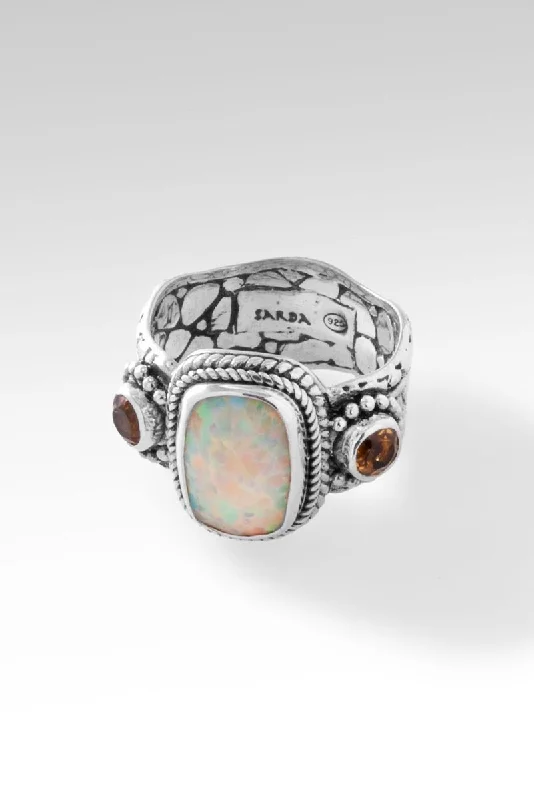 Women’s rings with faceted rose quartz shine -Rise Above Ring™ in Peaches & Cream Simulated Opal