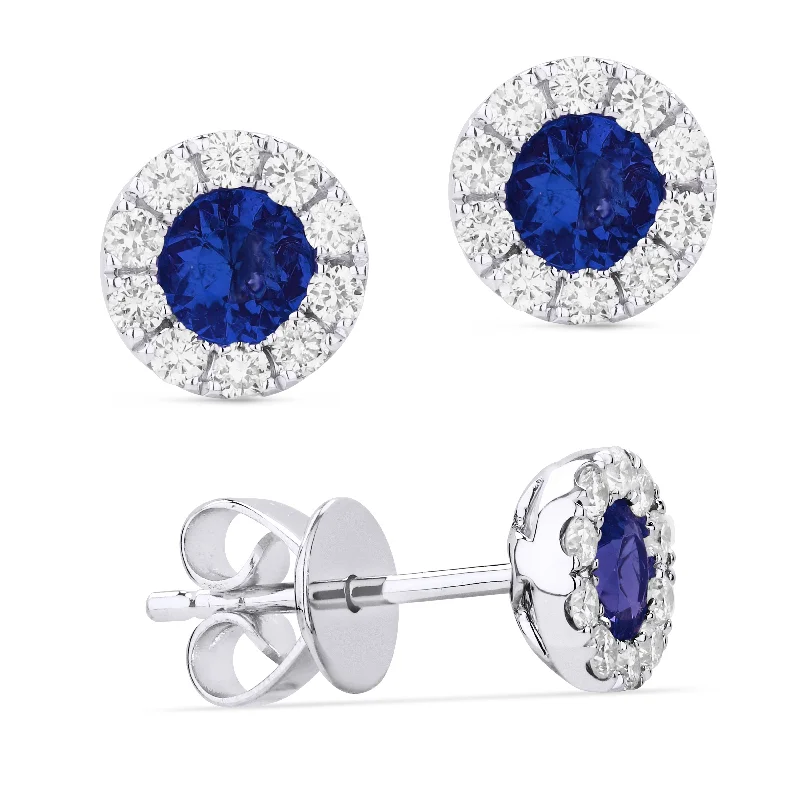 Adjustable Stud Earrings for Custom Fit -18" 0.32Ct Sapphire Stud Earrings In 14K White Gold