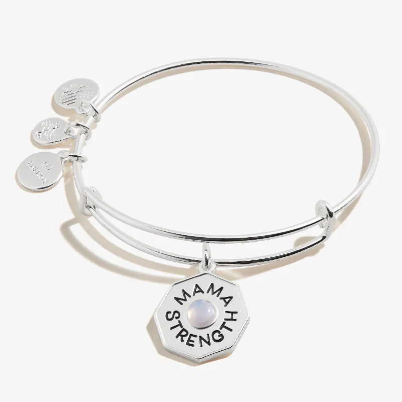 Bangles with personalized initial charm engravings -'Mama, Strength' Blue Lace Agate Charm Bangle Bracelet