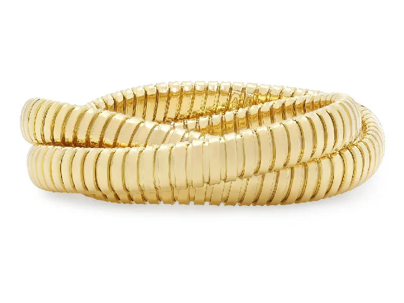 Bracelets with wave engravings for ocean vibes -Rolling Bracelet in 18K Yellow Gold, 9mm, Large Wrist Size, by Beladora