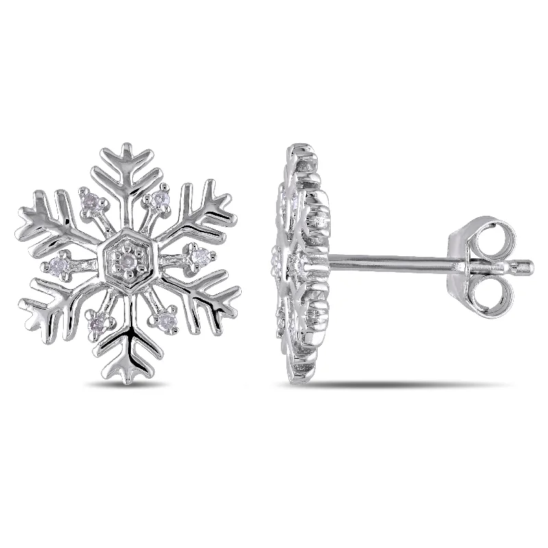 Stud Earrings for Christmas Party -Mimi & Max Diamond Snowflake Stud Earrings in Sterling Silver