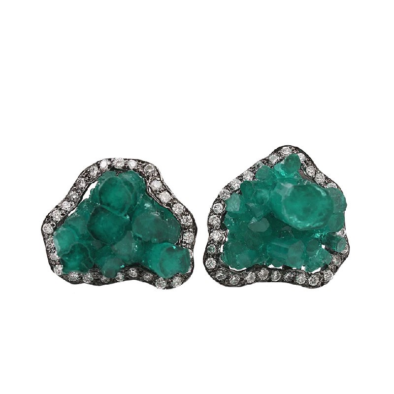 Tarnish Resistant Stud Earrings for Longevity -Emerald Crystal Stud Earrings with Diamonds