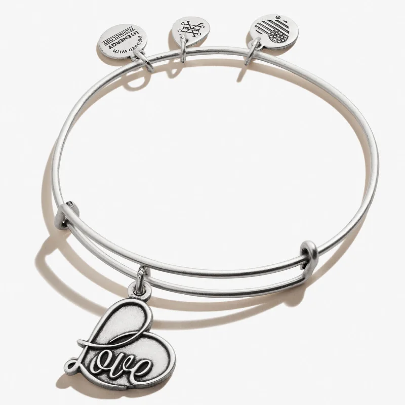 Bangles with bold hematite for metallic shine -'Love' Charm Bangle