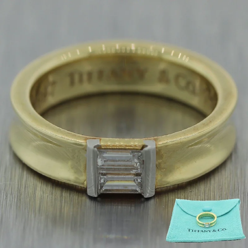 Women’s silver rings featuring bold turquoise gems -1997 Tiffany & Co. 18k Yellow Gold 0.20ctw Baguette Cut Diamond Band Ring