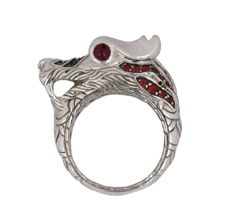 Women’s rings with branch-inspired amethyst bands -John Hardy Unisex 925 Sterling Silver Ruby Pink Sapphire Naga Dragon Head Ring