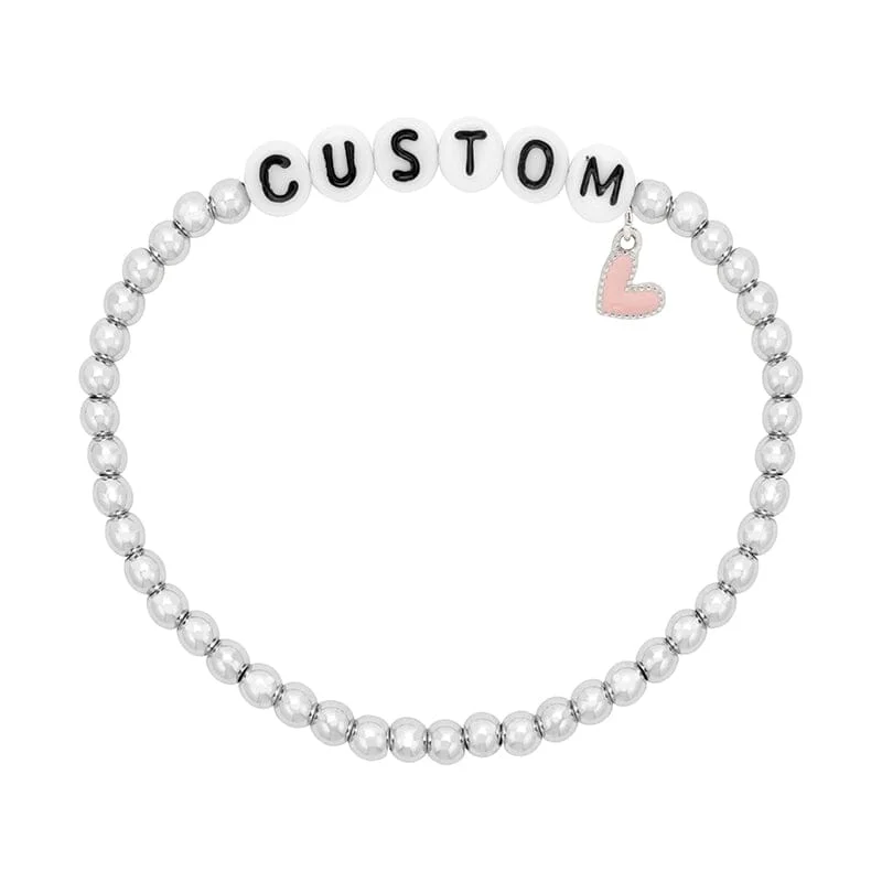 Bangles with polished jade for smooth calm -Personalized Letter Bead Stretch Bracelet with Pink Heart Charm