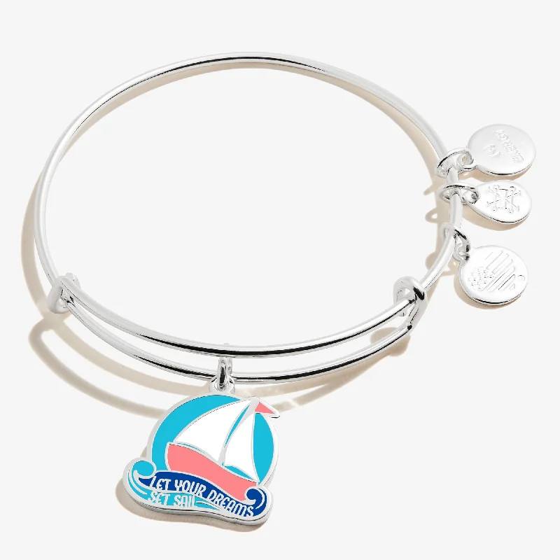 Bracelets with etched floral bands for detail -'Let Your Dreams Set Sail' Charm Bangle