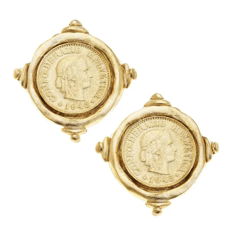 Geometric Stud Earrings for Trend -Susan Shaw Gold Coin Stud Earrings