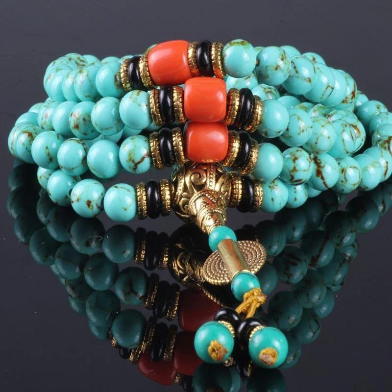 Best necklaces and pendants with matching earrings for a coordinated, elegant look-108 Natural Turquoise Bead Wrist Mala