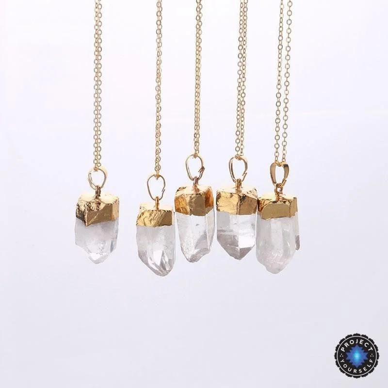 Necklaces and pendants with crescent moon designs for a celestial and mystical feel-18K Gold Dipped Raw Clear Crystal Quartz Pendant Necklace