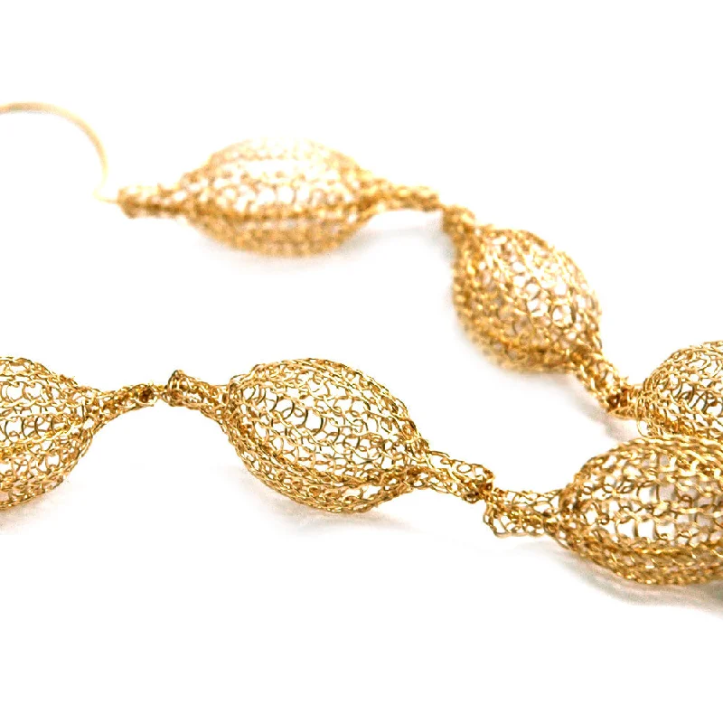 Trendy necklaces and pendants with geometric shapes for a modern aesthetic-5 Crocheted gold filled organic pod necklace , unique handmade wire crochet jewelry