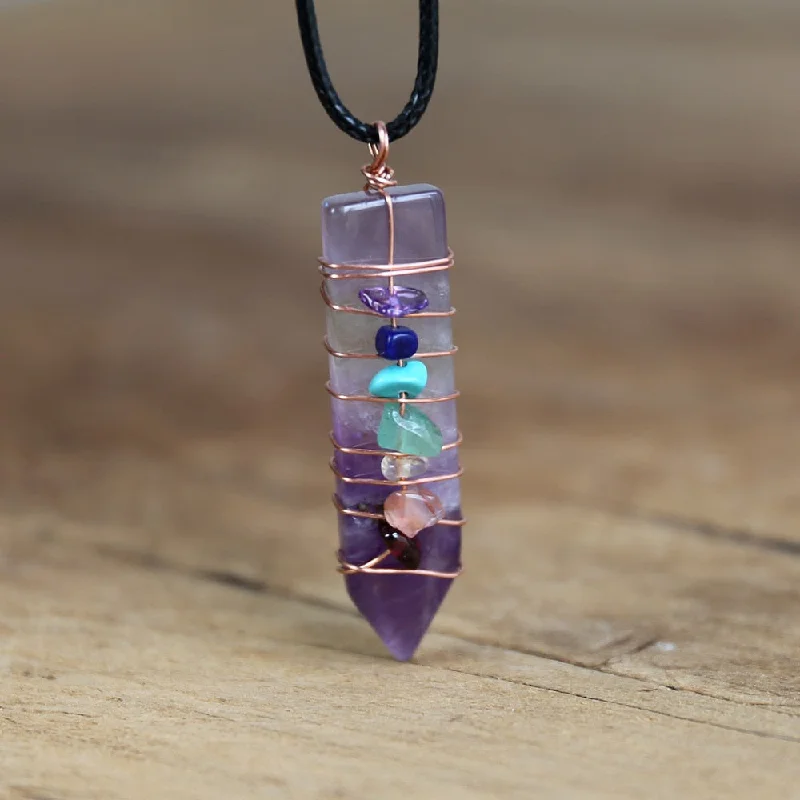 Necklaces and pendants with celestial starburst designs for a radiant look-7 Chakra Blissful Peace Amethyst Necklace