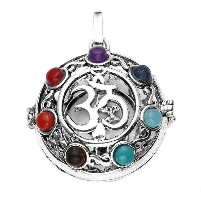 Best necklaces and pendants with emerald gemstones for a rich, sophisticated design-7 Chakra Natural Stone Silver Om Cage Pendant