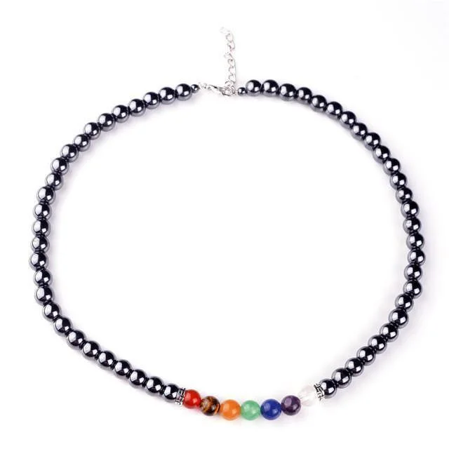 Best necklaces and pendants with gemstone clusters for a bold and colorful effect-7 Chakra Stone Natural Hematite and Lava Rock Necklace