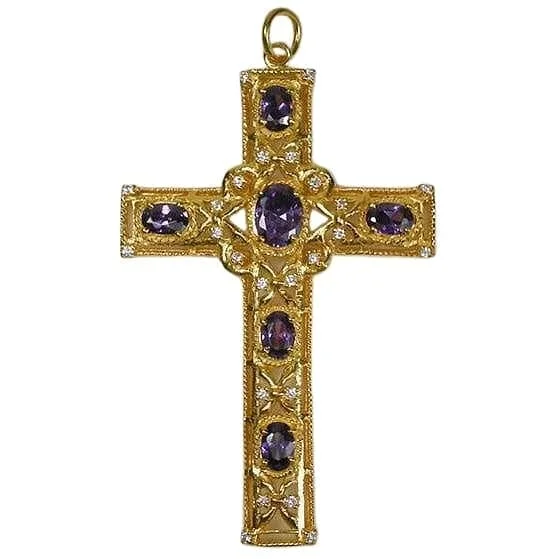 Necklaces and pendants with custom designs for a completely unique jewelry piece-Amethyst Yellow Gold Bishop Cross Pendant