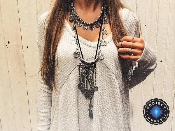 Necklaces and pendants with star-shaped designs for a whimsical, celestial touch-Antique Bohemian Silver Tassels Coin Necklace