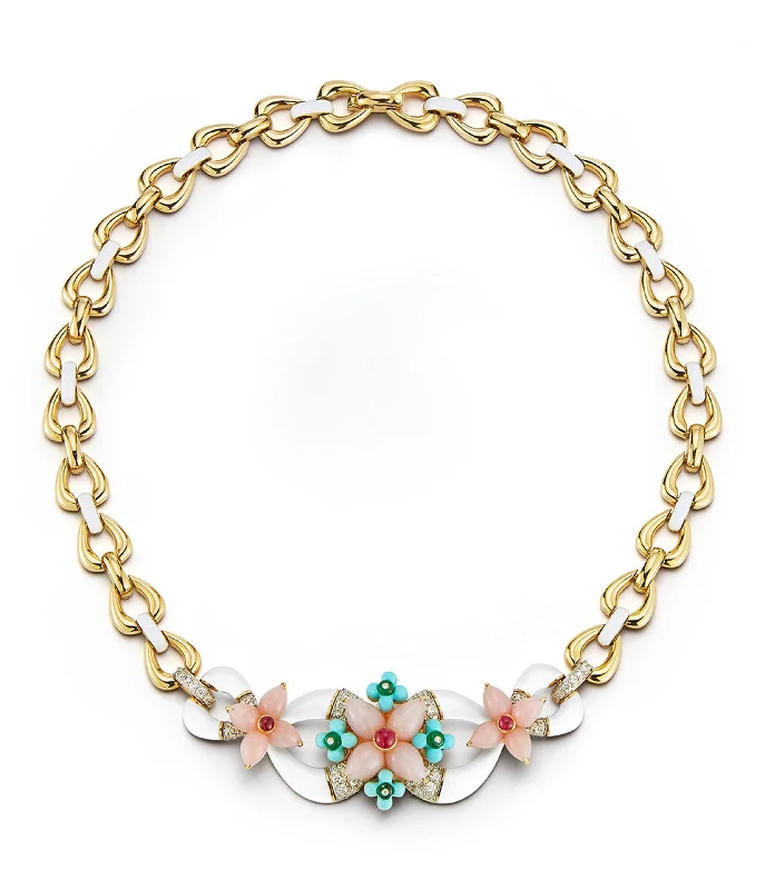 Necklaces and pendants with pearls for a classic and sophisticated touch-Asheville Necklace in White Enamel, Pink Opal, and Diamonds