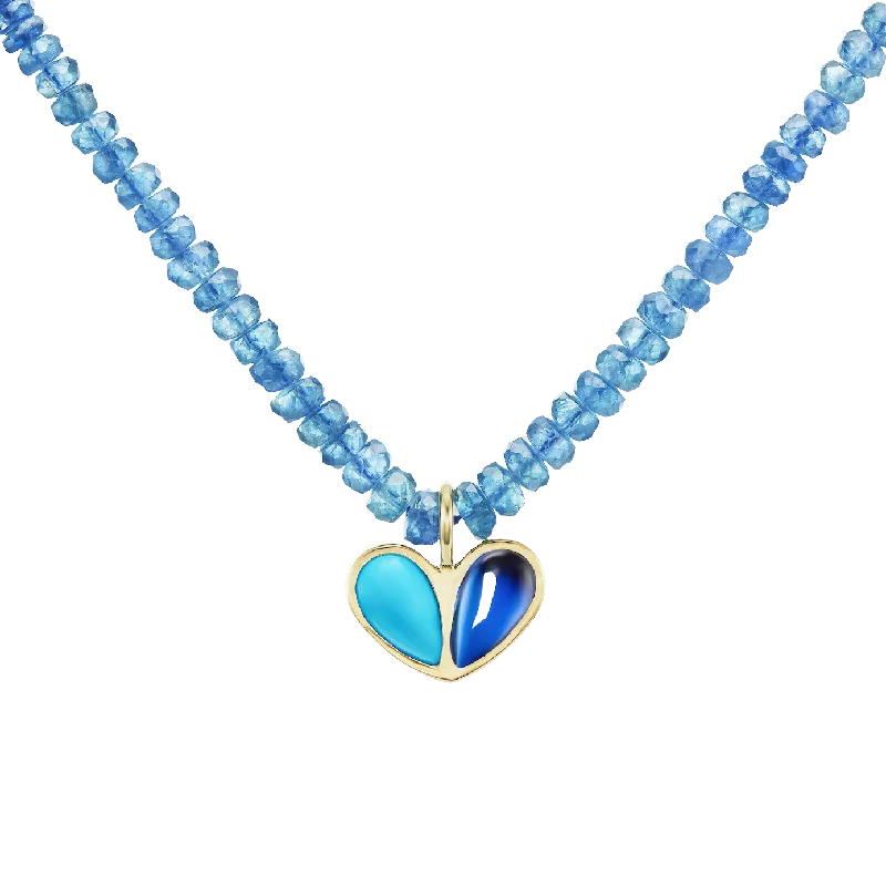 Beautiful necklaces and pendants with diamond-encrusted designs for maximum sparkle-Beaded Sweetheart Necklace Turquoise and Blue Sapphire