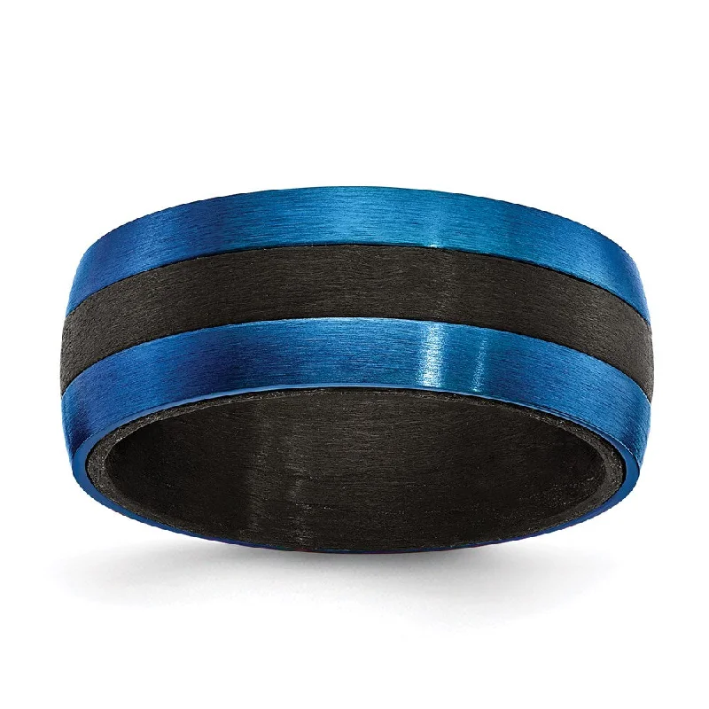 Beautiful necklaces and pendants with natural stones for an earthy, organic vibe-Black Carbon Fiber with Brushed Blue IP-plated Stainless Steel 8mm Band | SR671