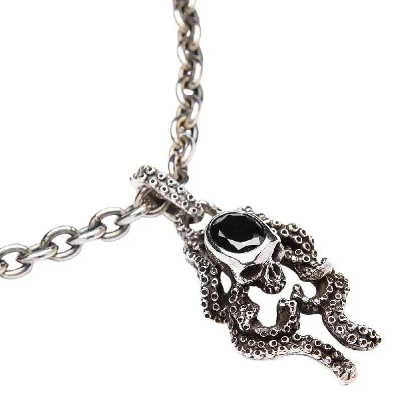 Best necklaces and pendants with vintage coin pendants for a unique accessory-Black Onyx Octopus Skull Sterling Silver Gothic Necklace