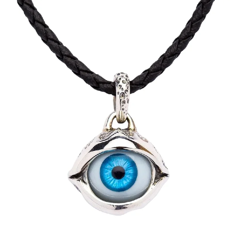 Necklaces and pendants with geometric pendants for a clean, contemporary design-Blue Evil Eyeball Sterling Silver Gothic Pendant