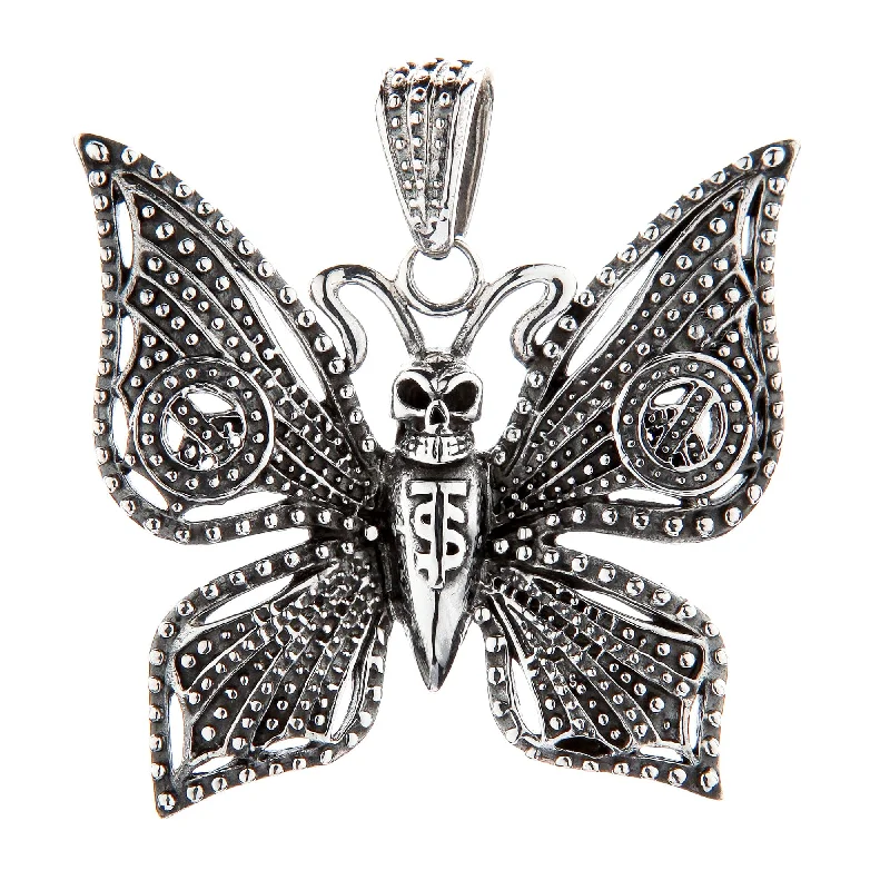 Best necklaces and pendants with zodiac signs for a celestial, astrology-inspired vibe-Butterfly Moth Skull Sterling Silver Gothic Pendant