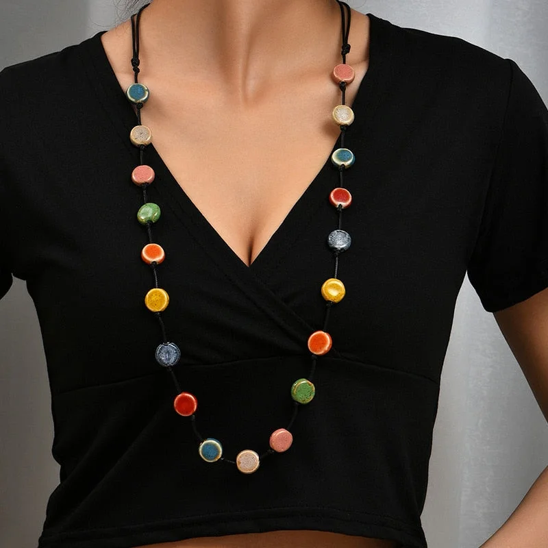 Best necklaces and pendants with crystal accents for a sparkling and elegant style-Ceramic Vintage Bead Long Necklace