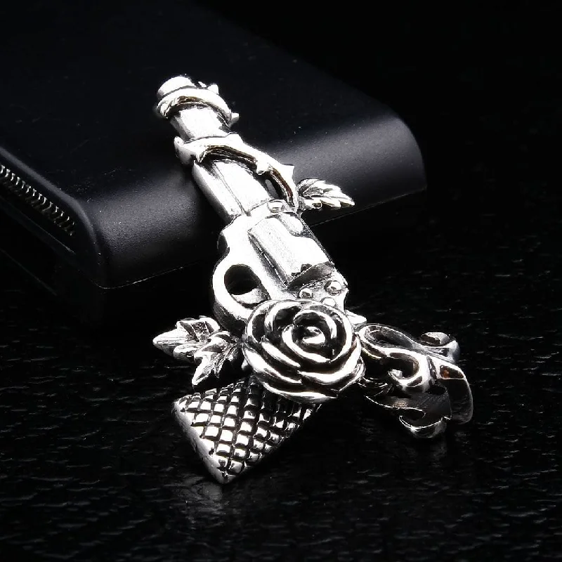 Simple necklaces and pendants with tiny charms for a delicate and casual vibe-Cowboy Gun and Rose Sterling Silver Pendant