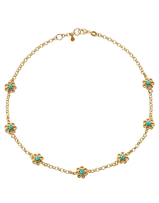 Best necklaces and pendants with opal and gold for a vibrant, luxurious contrast-Daisy Chain Necklace in Gold & Turquoise