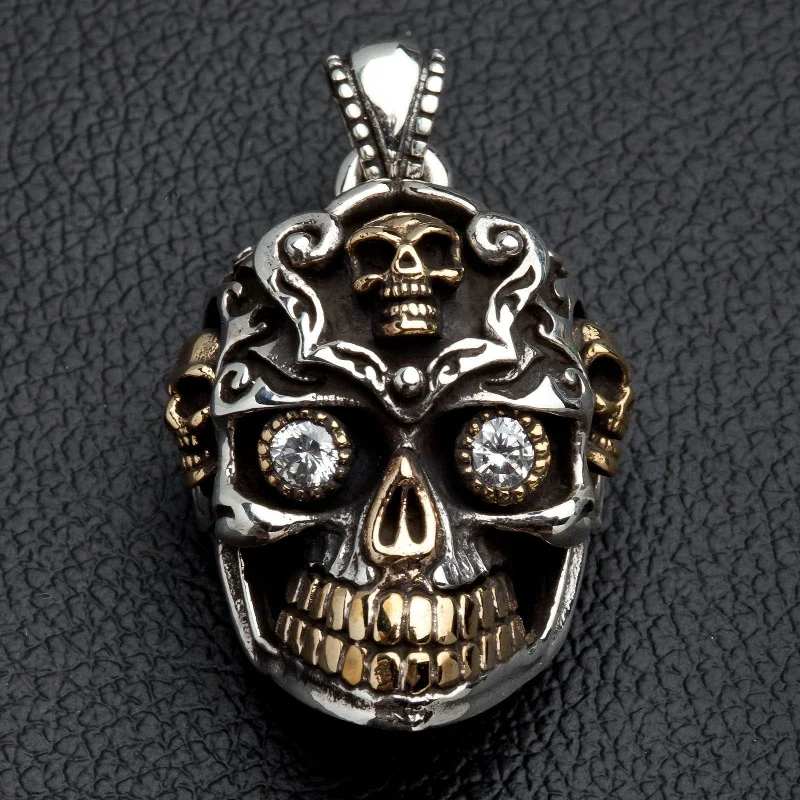 Stunning necklaces and pendants with ruby gemstones for a luxurious red hue-Diamond Eyes Sugar Skull Sterling Silver Gothic Pendant