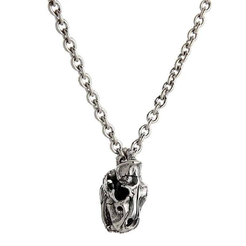 Personalized necklaces and pendants with initials for a customized and meaningful gift-Dinosaur Bone Skull Sterling Silver Biker Pendant Necklace