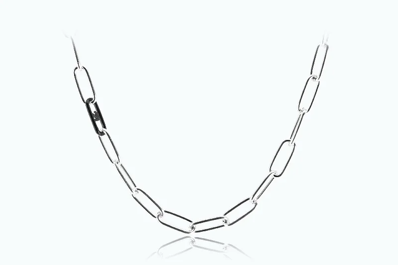 Unique necklaces and pendants with engraved messages for a sentimental gift-Electro Signature Chain Necklace Silver Black