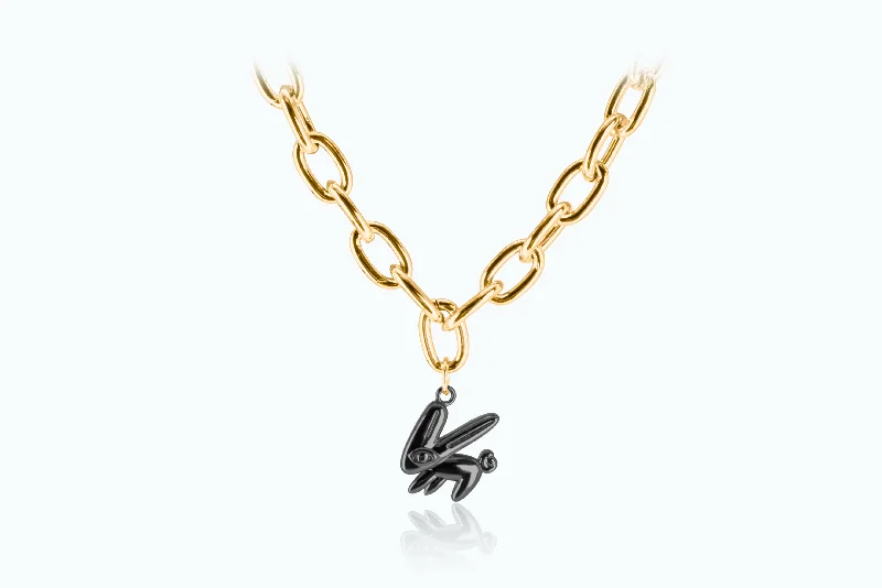 Trendy necklaces and pendants with geometric shapes for a modern aesthetic-Electro Bunny Necklace (XL) Gold Black