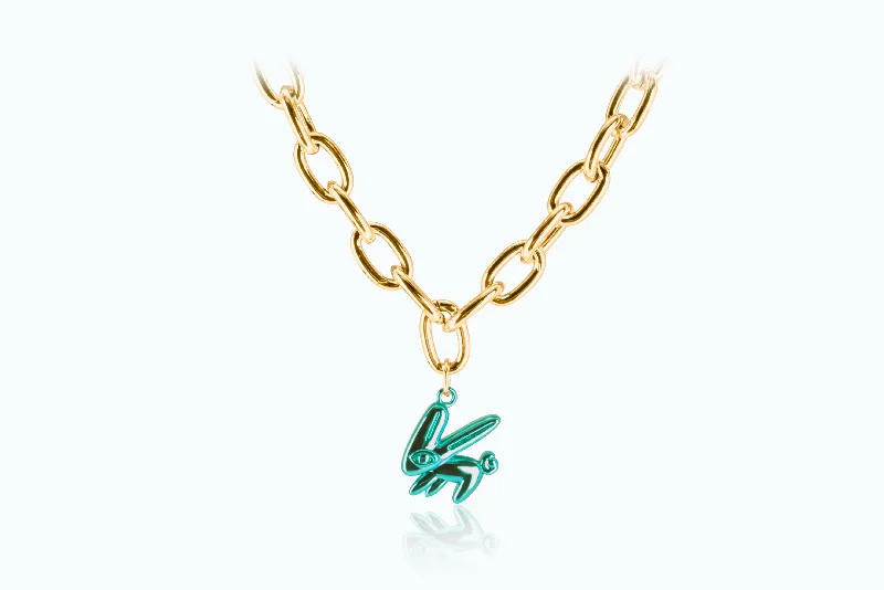 Necklaces and pendants with geometric pendants for a clean, contemporary design-Electro Bunny Necklace (XL) Gold Green