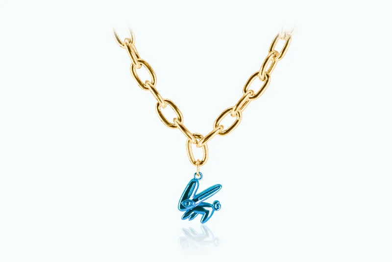 Necklaces and pendants with engraved messages for a deeply personal, sentimental gift-Electro Bunny Necklace (XL) Gold Neon Blue