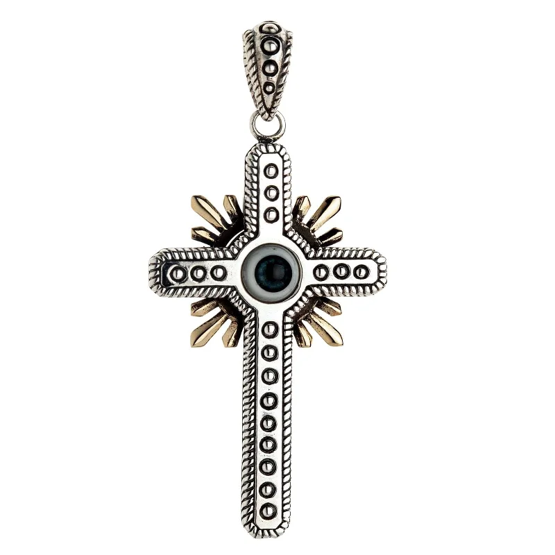 Necklaces and pendants with engraved messages for a deeply personal, sentimental gift-Evil Eye 925 Sterling Silver Gothic Cross Pendant Necklace