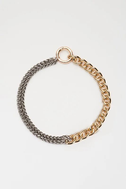 Best necklaces and pendants with vintage coin pendants for a unique accessory-Mixed Interwoven chain choker in silver and gold