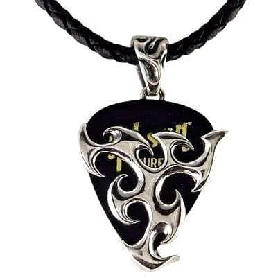 Best necklaces and pendants with heart-shaped designs for a romantic look-Flame Blade Tribal Sterling Silver Guitar Pick Holder Pendant