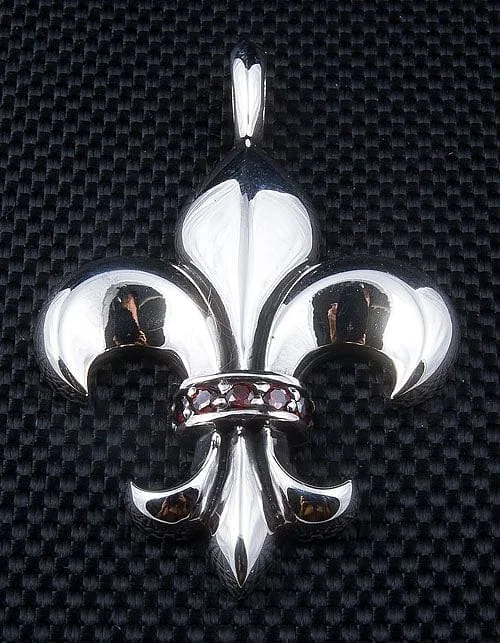 Best necklaces and pendants with heart-shaped lockets for a sentimental keepsake-Red Garnet Fleur De Lis Sterling Silver Pendant