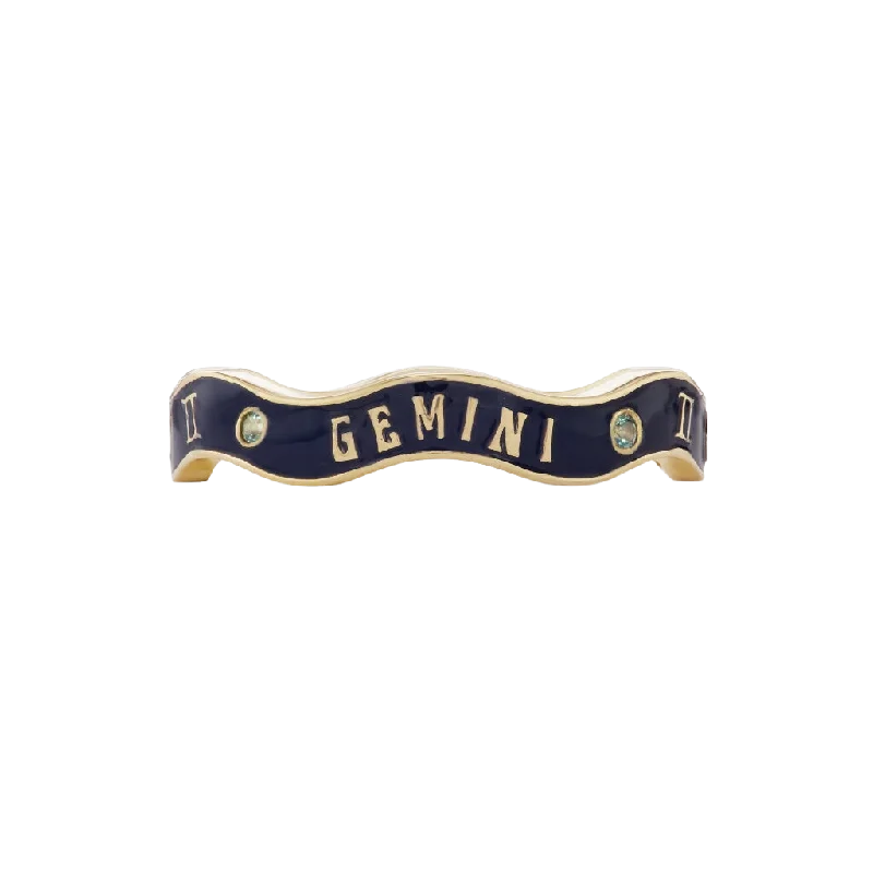 Best necklaces and pendants with emerald gemstones for a rich, sophisticated design-Gemini Zodiac Enamel Wave Band III