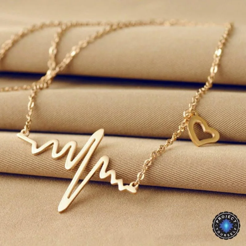 Best necklaces and pendants with matching rings for a coordinated jewelry set-Gold Plated Lifeline Heart Beat Pendant Necklace