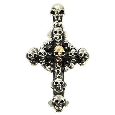 Personalized necklaces and pendants with coordinates for a meaningful location-based gift-Gold Stack Cross Skull Sterling Silver Gothic Pendant