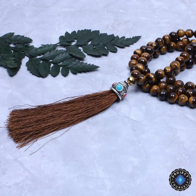 Stunning necklaces and pendants with ruby and diamond combinations for a luxurious effect-Golden Tranquility Tiger Eye Mala