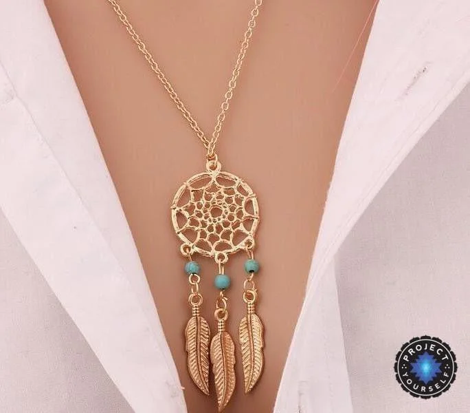 Stunning necklaces and pendants with turquoise and gold for a vibrant, earthy look-Guardian Dream Catcher Necklace