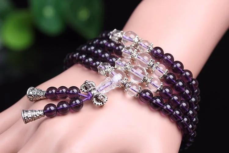 Beautiful necklaces and pendants with butterfly motifs for a whimsical style-Healing Prayer Amethyst 108 Mala